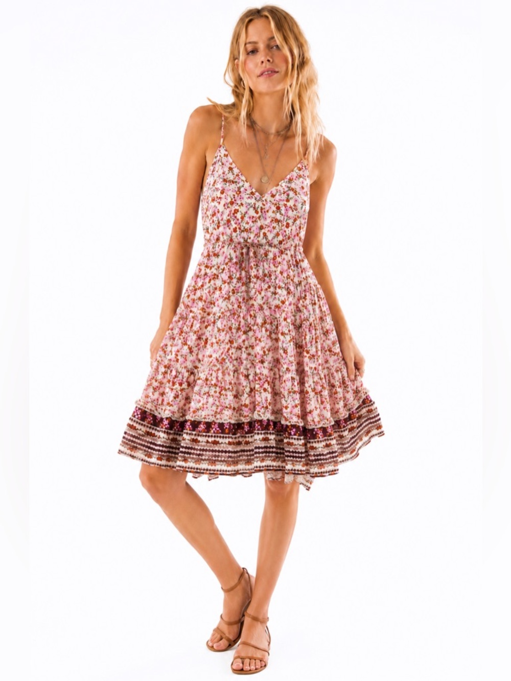 JAASE Floral Boho Babydoll Mini Dress Medium Cottagecore Coquette Festival NEW